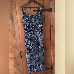 En Focus Studio Women’s Midi Dress 14 black white animal print L/XL